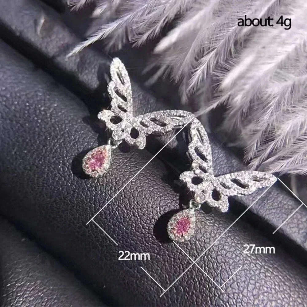🍁Hollow Design Tear Drop Pink Butterfly Wings Earrings, MLNN1082 - Picture 4 of 4